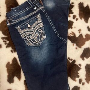 Rock Revival Blue Boot Cut Jeans with Decorative Stitching